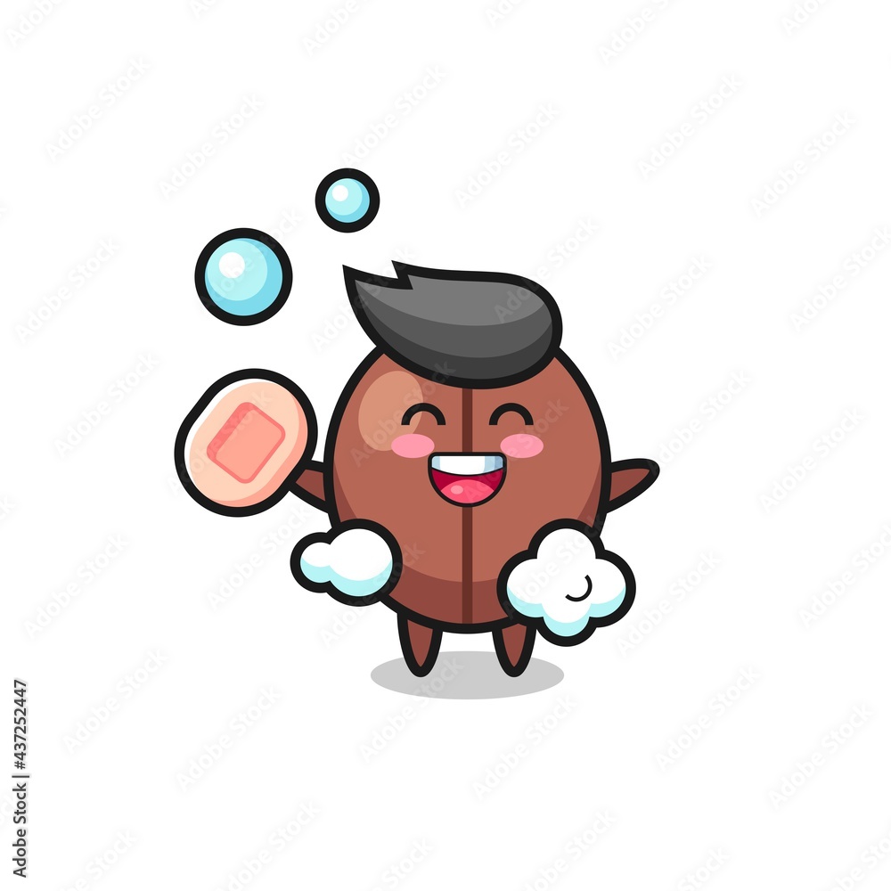 coffee bean character is bathing while holding soap coffee bean character is bathing while holding soap