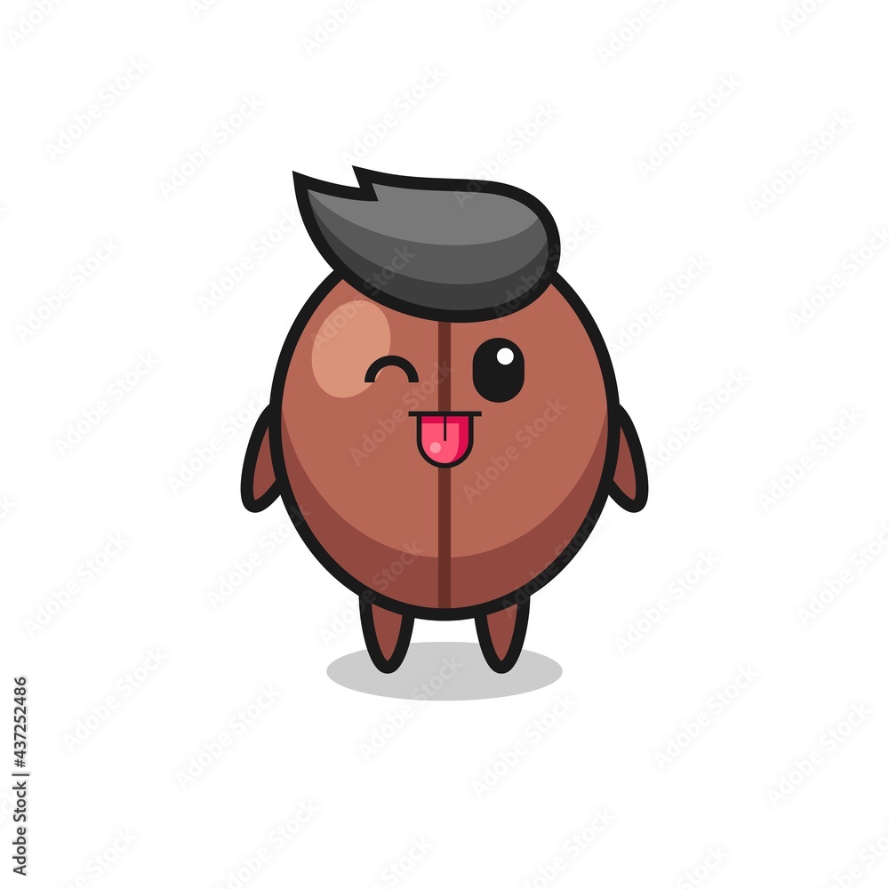 cute coffee bean character in sweet expression while sticking out her tongue cute coffee bean character in sweet expression while sticking out her tongue