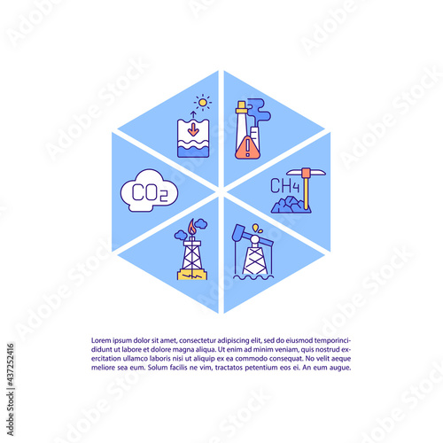 Industry-related CO2 emissions concept line icons with text. PPT page vector template with copy space. Brochure, magazine, newsletter design element. Industrial sector linear illustrations on white