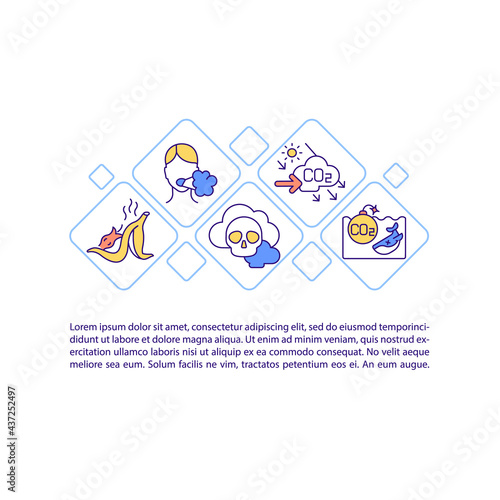 Natural CO2 emissions concept line icons with text. PPT page vector template with copy space. Brochure, magazine, newsletter design element. Decomposition, ocean release linear illustrations on white