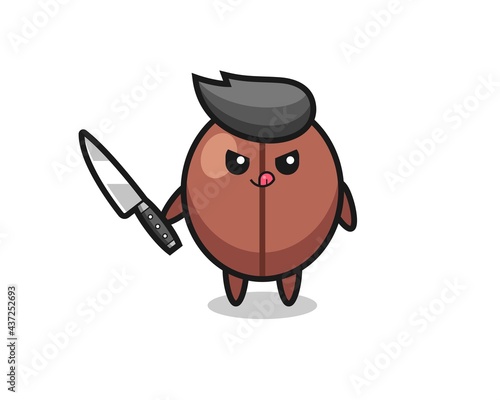 cute coffee bean mascot as a psychopath holding a knife