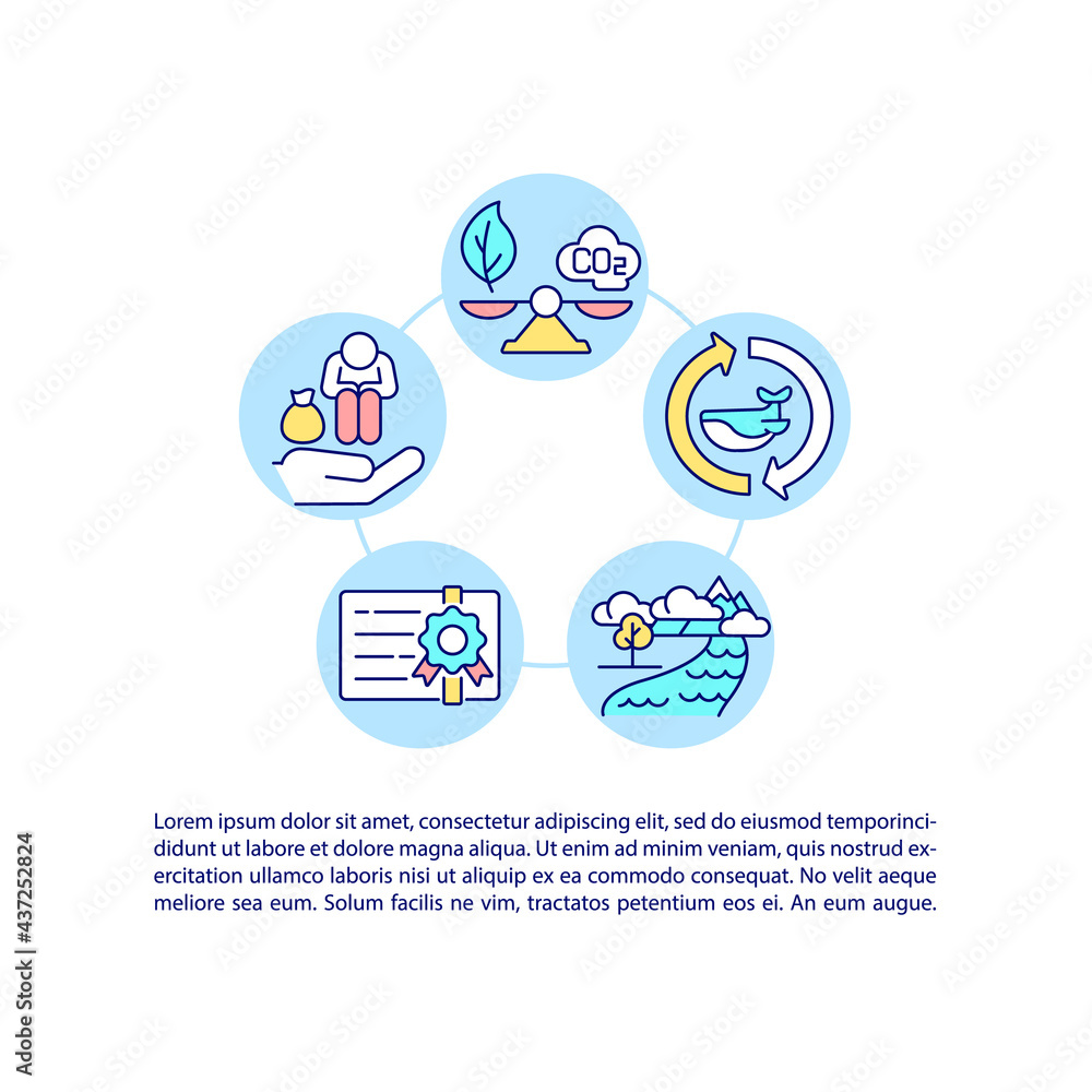 Carbon offset projects concept line icons with text. PPT page vector template with copy space. Brochure, magazine, newsletter design element. Resource efficiency linear illustrations on white