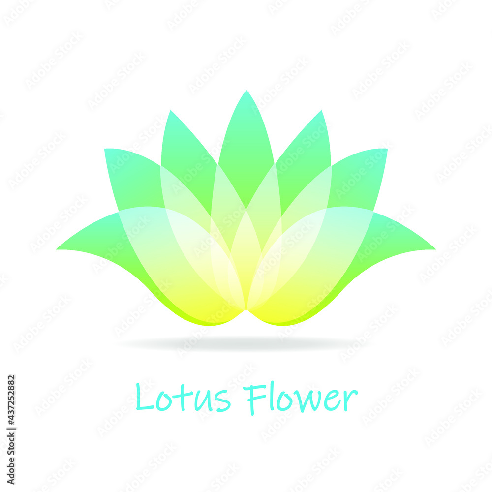 Lotus logo with gradient leaves and lines. Vector abstract flower design template label. Lotus logo with gradient leaves and lines. Vector abstract flower design template label.