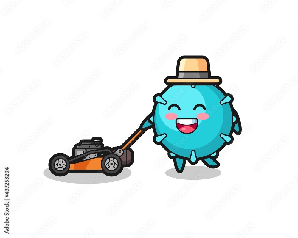 illustration of the virus character using lawn mower illustration of the virus character using lawn mower