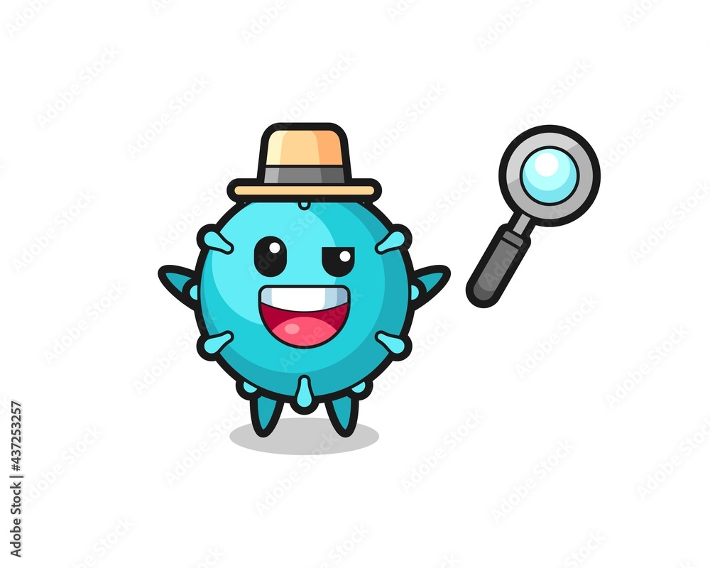 illustration of the virus mascot as a detective who manages to solve a case