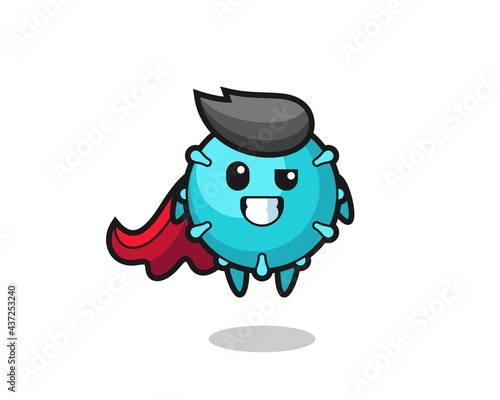 the cute virus character as a flying superhero