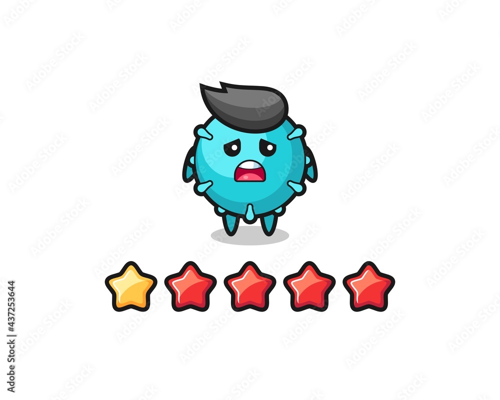 the illustration of customer bad rating, virus cute character with 1 star the illustration of customer bad rating, virus cute character with 1 star