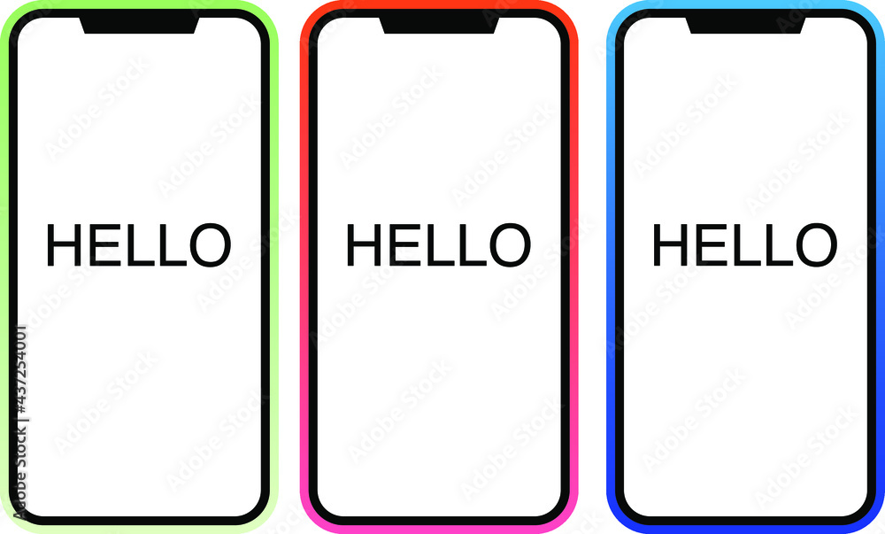 various smartphone icons with various colors, with the words hello on the screen, suitable for web and UI design purposes keperluan various smartphone icons with various colors, with the words hello on the screen, suitable for web and UI design purposes keperluan