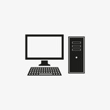 Computer monitor of black color. Desktop computer icon on white background.