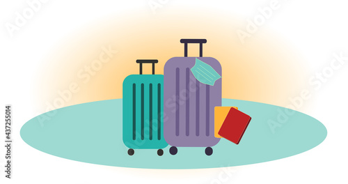 Reisen Corona mit Koffer, Reisepass und Impfpass