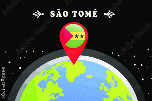 Sao Tome and Principe Flag in the location mark on the globe