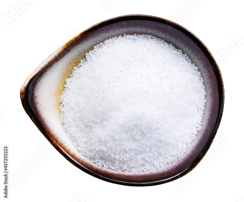 top view of fructose sweetener in bowl isolated