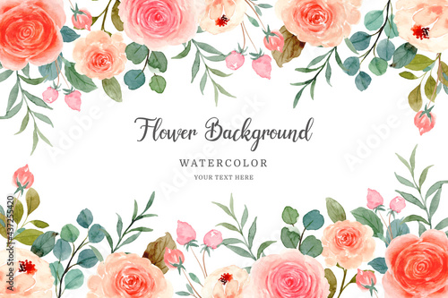 Watercolor orange pink rose background