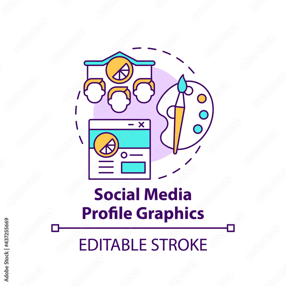 Social media profile graphics concept icon. Business branding service abstract idea thin line illustration. Boosting audience engagement. Vector isolated outline color drawing. Editable stroke