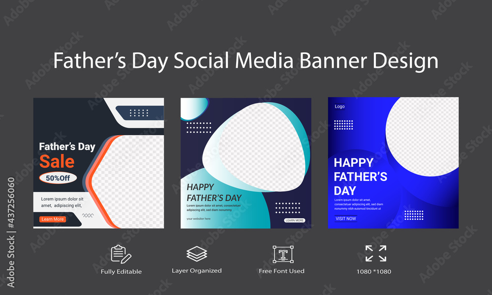 Naklejka premium Social Media Banner or Post Template Design For Fathers day