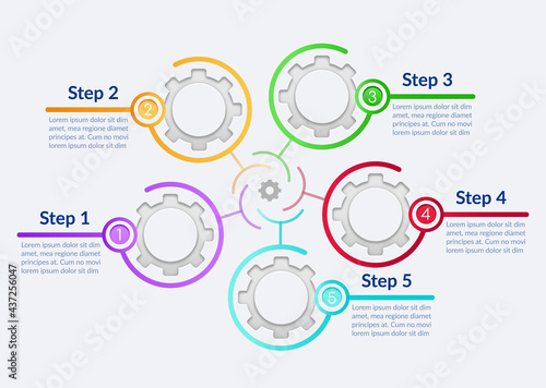 Merchandise production vector infographic template. Retail trade presentation design elements with text space. Data visualization with 5 steps. Process timeline chart. Workflow layout with copyspace