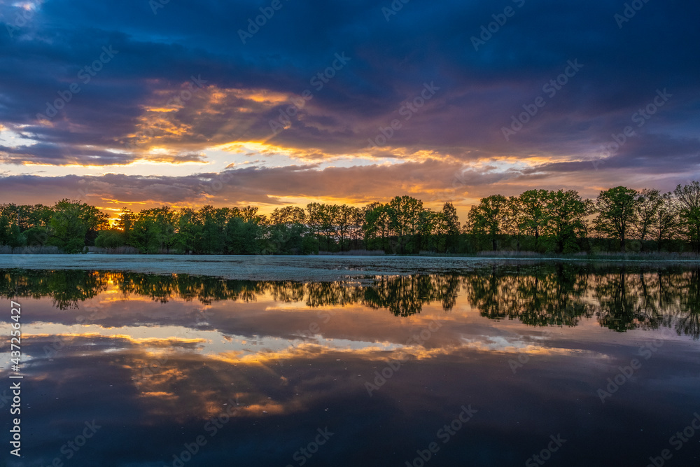 Fototapeta premium Biosphärenreservat der Oberlausitz zum Sonnenuntergang