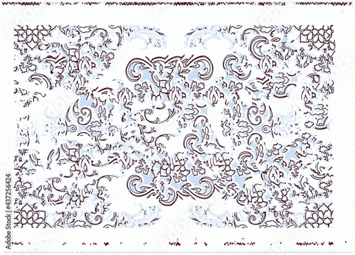 Antique traditional classic rug pattern design distressed texture background. Tie dye texture modern floor in vector 