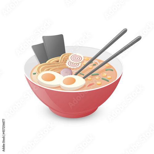 Ramen noodle soup concept. Colored vector illustration. Isolated on white background.