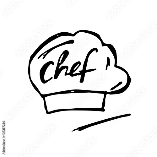 Vector hand drawn illustration of a chef's hat. Restaurant icon.