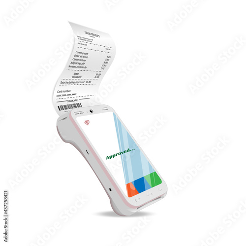 Vector Realistic Silver 3d Payment Machine. POS Terminal with Receipt Closeup Isolated. Design Template of Bank Payment Terminal, Mockup. Processing NFC payments device. Top View