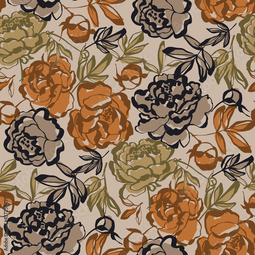 Shabby modern sketch floral seamless pattern photo