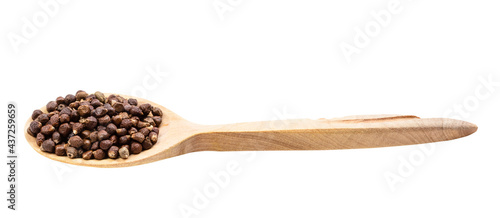 paradise pepper in wooden spoon isolated on white