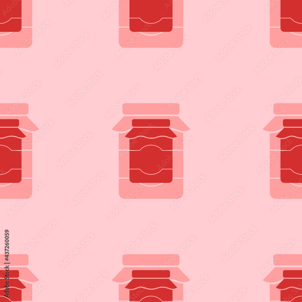 Seamless pattern of large isolated red jar of jam symbols. The elements are evenly spaced. Vector illustration on light red background Seamless pattern of large isolated red jar of jam symbols. The elements are evenly spaced. Vector illustration on light red background