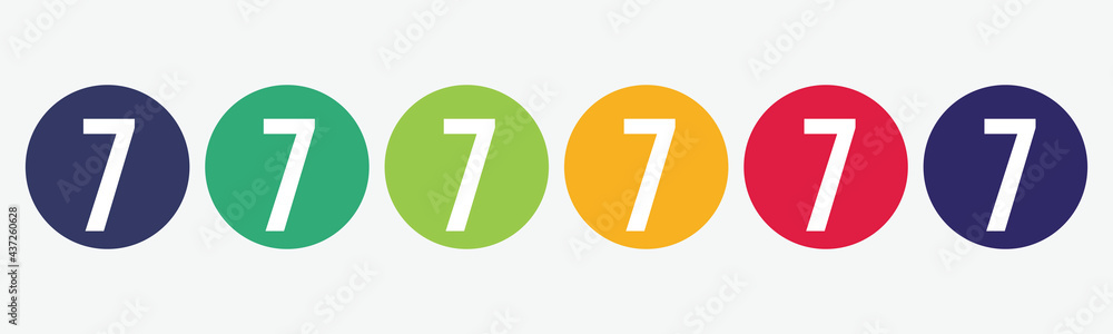 Collection of 6 buttons with the number seven icon.
