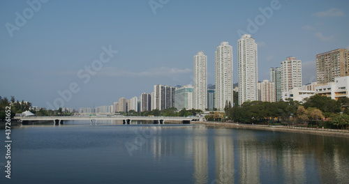 Shing Mun River Channel and hong kong residential building