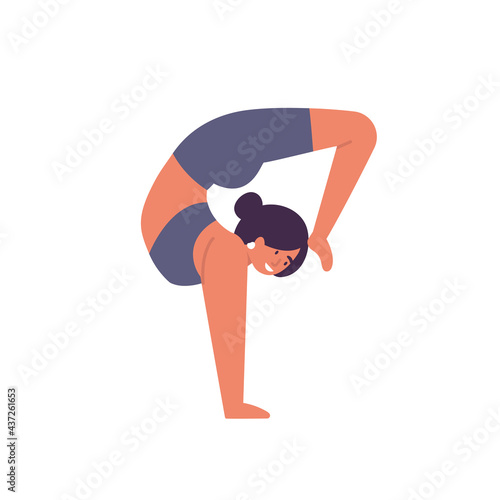Vector illustration with young woman doing yoga exercising.