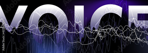 Abstract screen banner on cyberpunk style. Header for the website. Sound waves. Voice. Modern design of covers, printing on t-shirts

