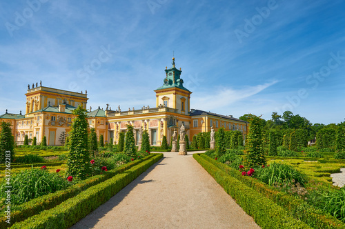 Palace in Wilanow, the baroque residence of King of Poland Jan III Sobieski. View of the facade from the gardens photo