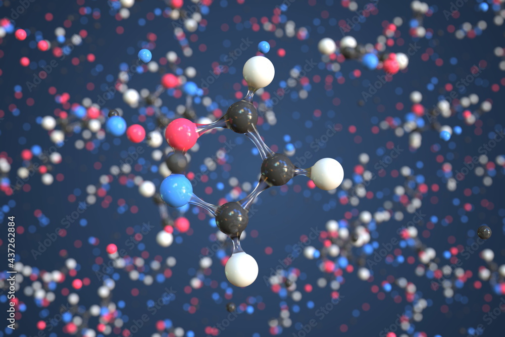 Isoxazole molecule, conceptual molecular model. Chemical 3d rendering Isoxazole molecule, conceptual molecular model. Chemical 3d rendering