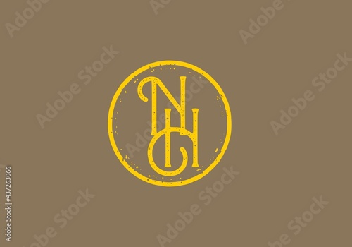 Vintage style of NH initial letter