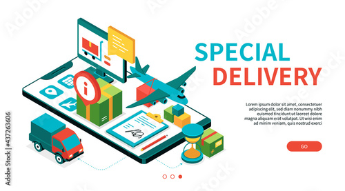 Special delivery - modern colorful isometric web banner