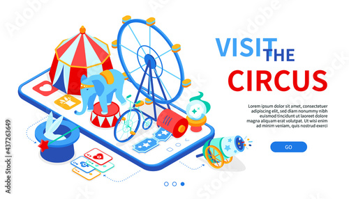 Visit the circus - modern colorful isometric web banner