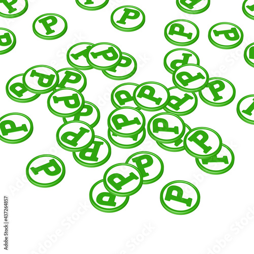 経済のイラスト 背景素材 貯まるポイントのイメージ バラ撒かれた緑のチップ（1）