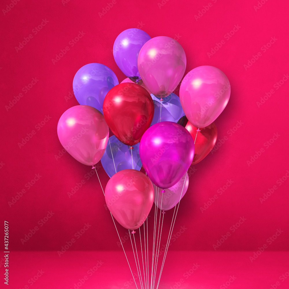 Balloons bunch on a pink wall background