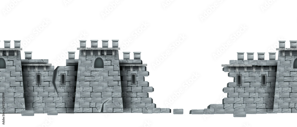 Stone castle wall, vector seamless medieval brick tower ruin background,  isolated on white. Game fortification building, broken cracked fortress  illustration. Castle wall fantasy historical wallpaper Stock Vector | Adobe  Stock