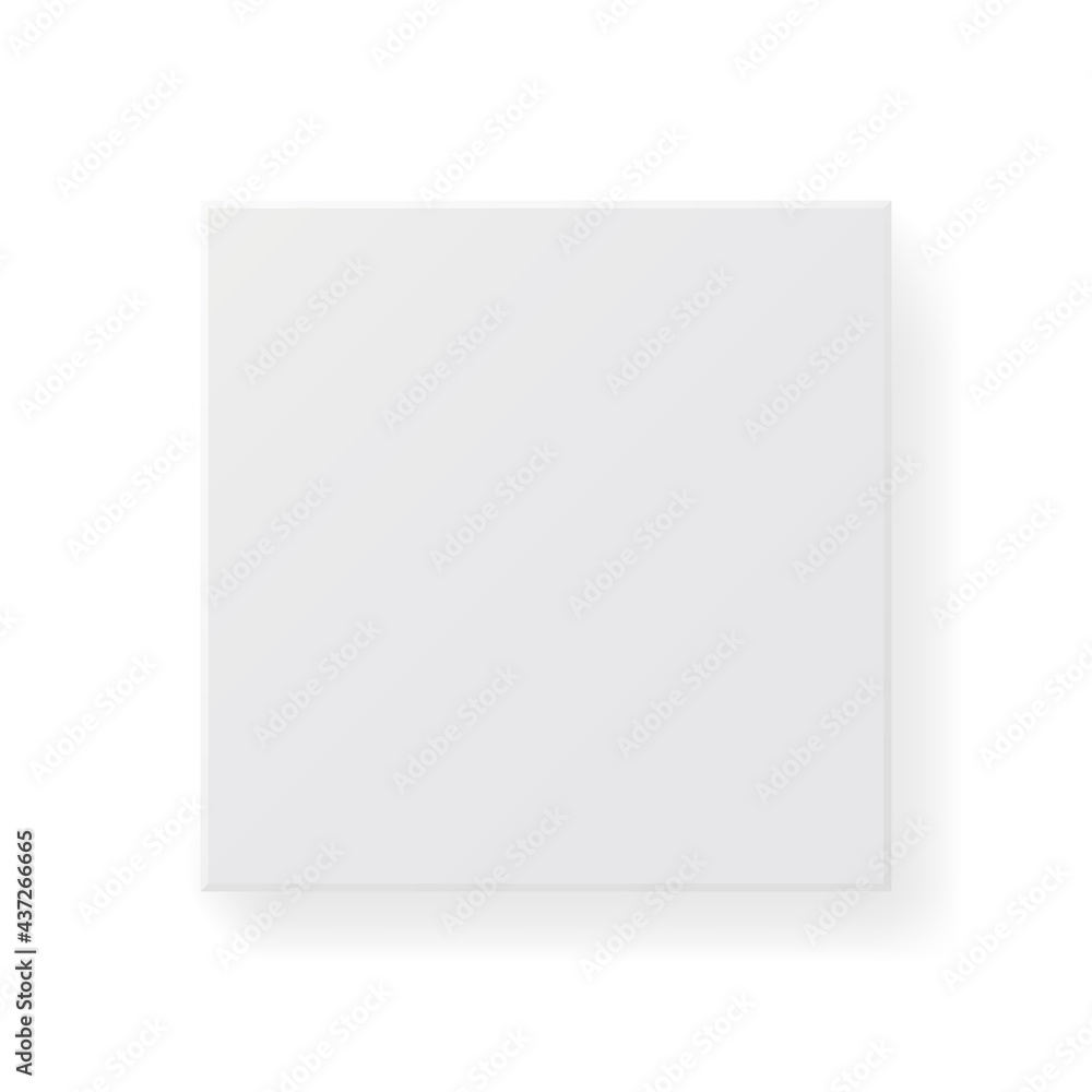 Box white mockup. Square package top view. Cardboard template with soft shadow on white backdrop. Realistic paper box. Clean container design. Vector illustration Box white mockup. Square package top view. Cardboard template with soft shadow on white backdrop. Realistic paper box. Clean container design. Vector illustration