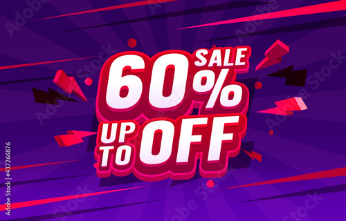 Up To 60 off sale banner, promotion flyer, retro label. Vector