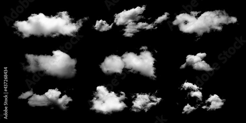 Set of White clouds isolated on black background.