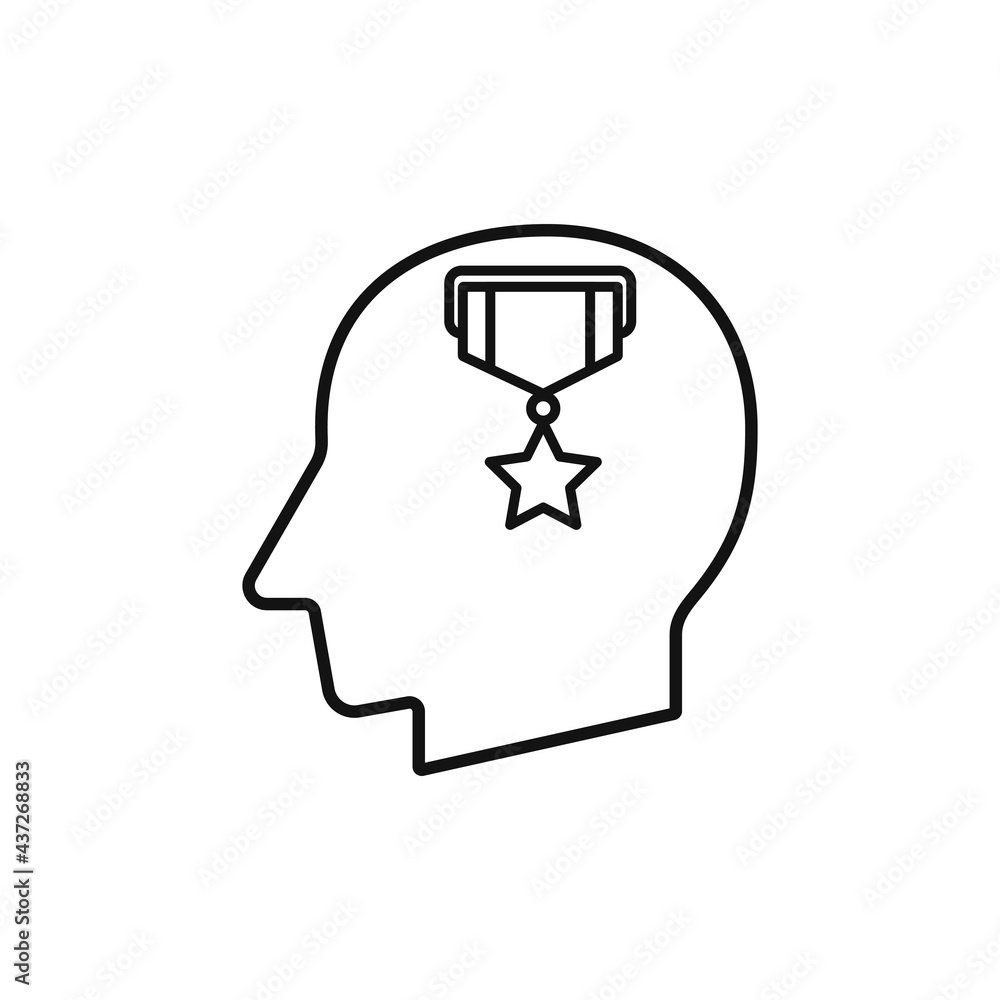 Human head with reward medal sign silhouette vector illustration Human head with reward medal sign silhouette vector illustration