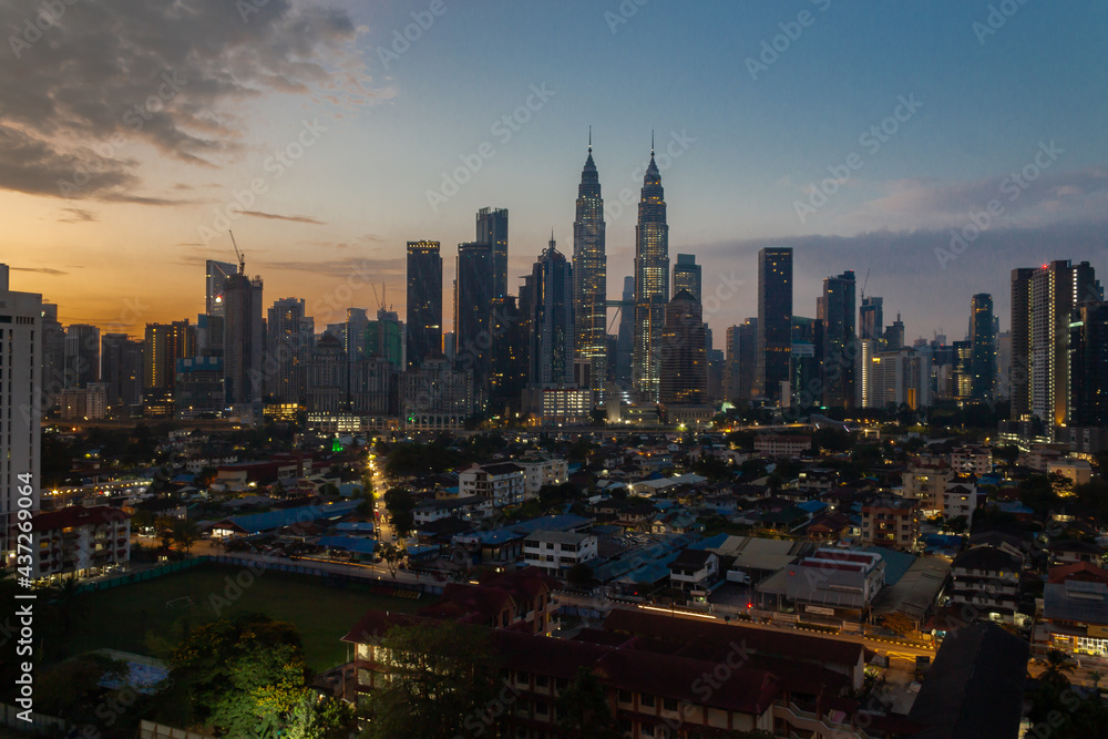 Kuala Lumpur,Malaysia ,May circa 2021: A magnificent view of kuala lumpur skyline during sunrise