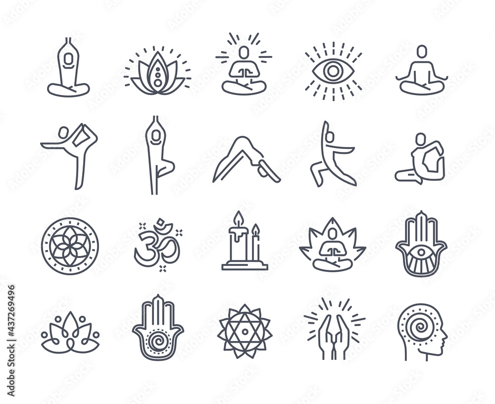 Yoga and meditation practice vector line icons Stock Vector | Adobe Stock