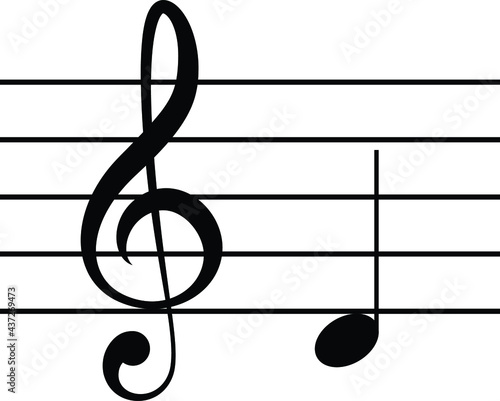 Black music symbol of G clef with note D or RE on staff lines