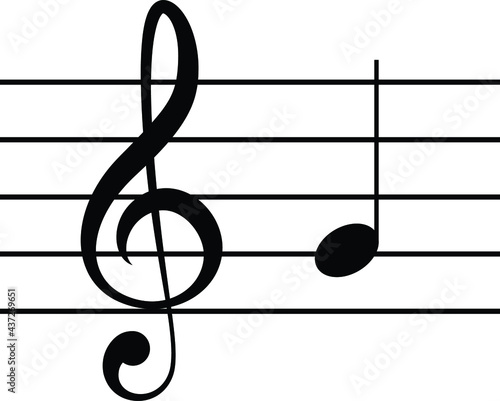 Black music symbol of G clef with note G or SOL on staff lines