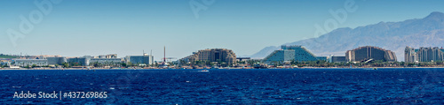  Panoramic view. Resort hotels in Eialt - Israeli southernmost and famous tourist city, located on the northern shores of the Red Sea 