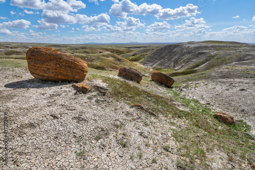 Photography Three large concretion boulders at Red Rock Coulee natural area near Seven Perso